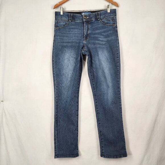 Democracy Ab Solutions Straight Leg Denim Jeans Women's 10 Blue Mid Rise Stretch - Picture 1 of 10